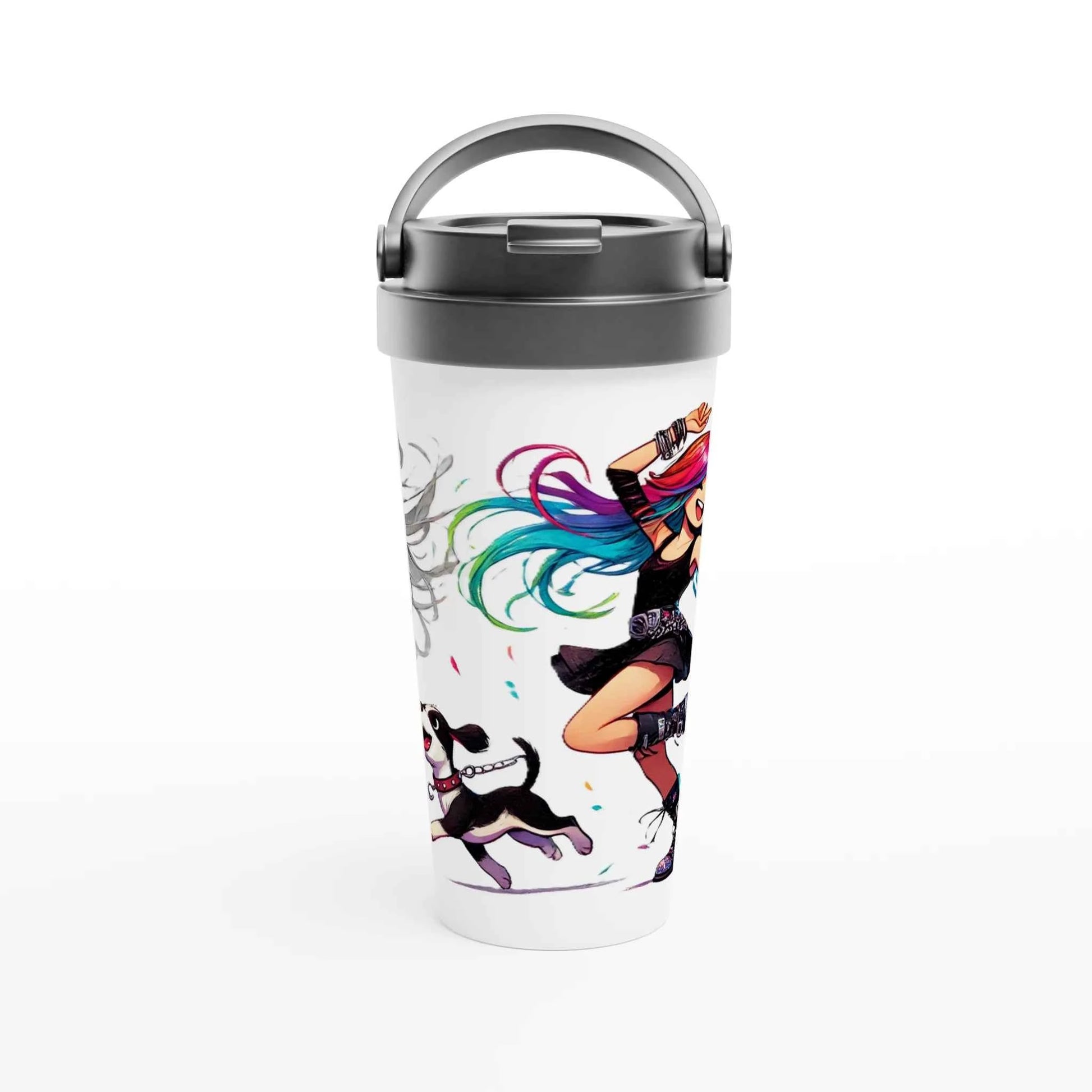 Taza de viaje de acero inoxidable blanca 15 oz