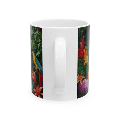 Lleva la jungla a tu hogar con esta hermosa taza de diseño exótico.