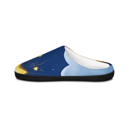 Zapatillas de interior para mujer Noche Estrellada - Luna acogedora y estrellas neón