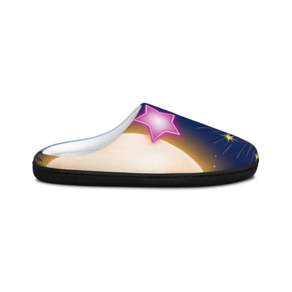 Zapatillas de interior para mujer Noche Estrellada - Luna acogedora y estrellas neón
