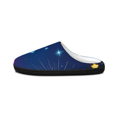 Zapatillas de interior para mujer Noche Estrellada - Luna acogedora y estrellas neón