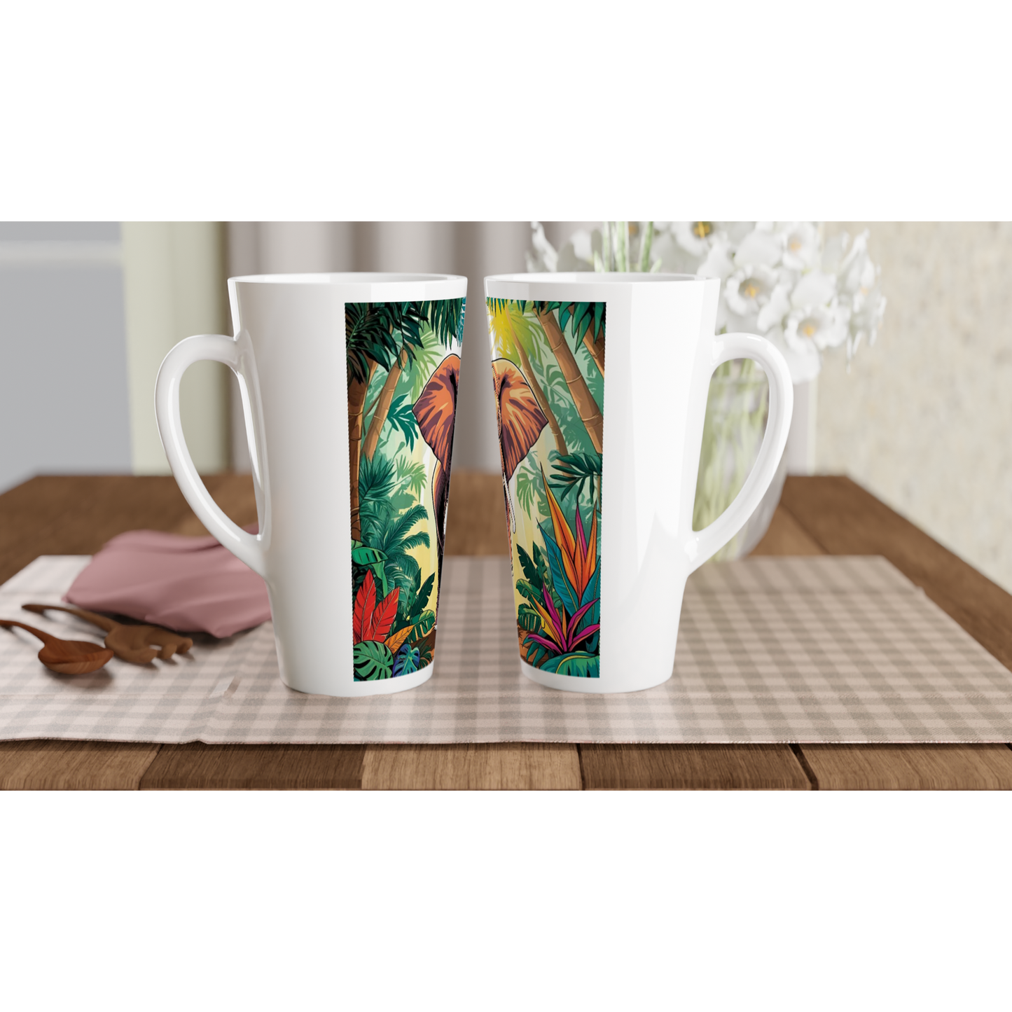 Taza de cerámica blanca - Elefante en la Jungla