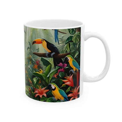 Lleva la jungla a tu hogar con esta hermosa taza de diseño exótico.