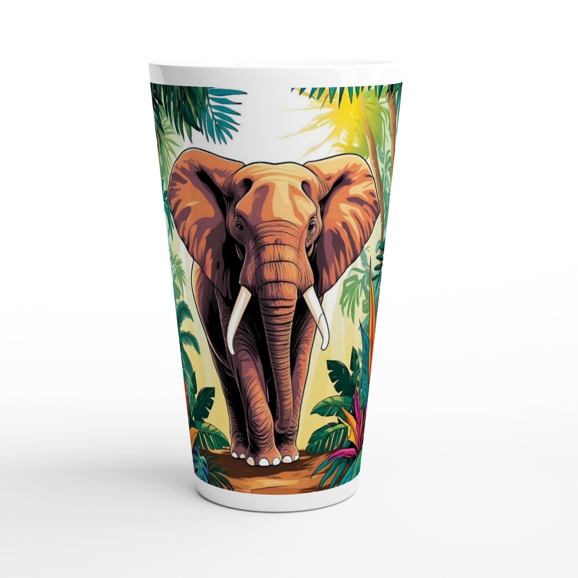 Taza de cerámica blanca - Elefante en la Jungla