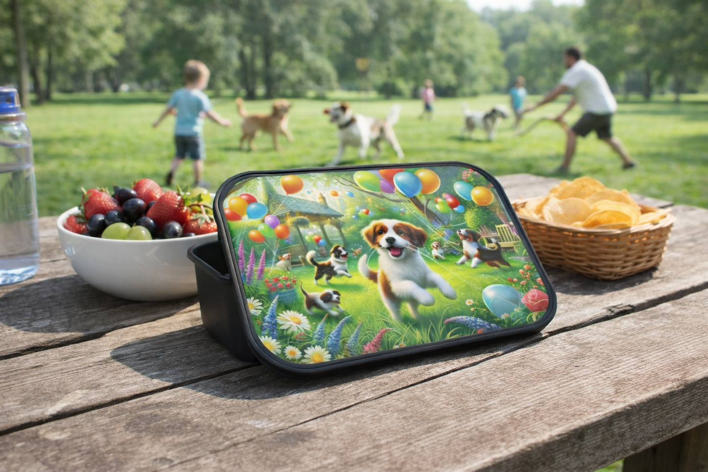 Tupper ecológico - Divertido con Alegres Perros jugando - Oficina - Picnic